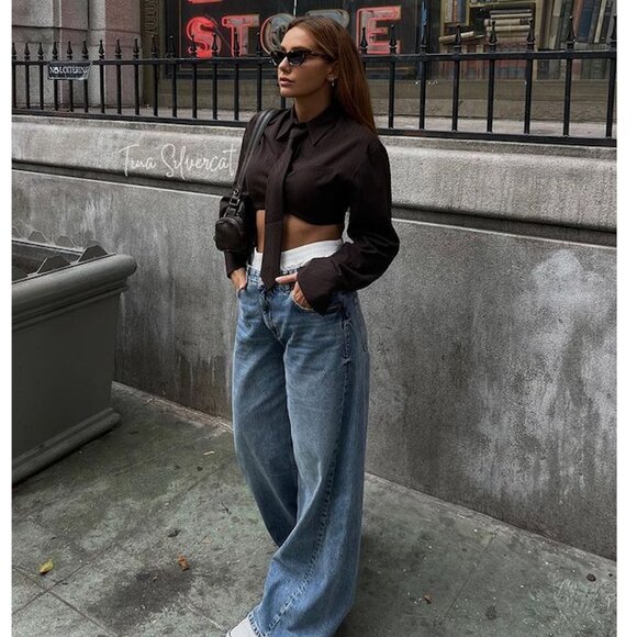 BLOGGER'S FAVE! Zara Striped Crop Shirt With Necktie NWT - Picture 12 of 16